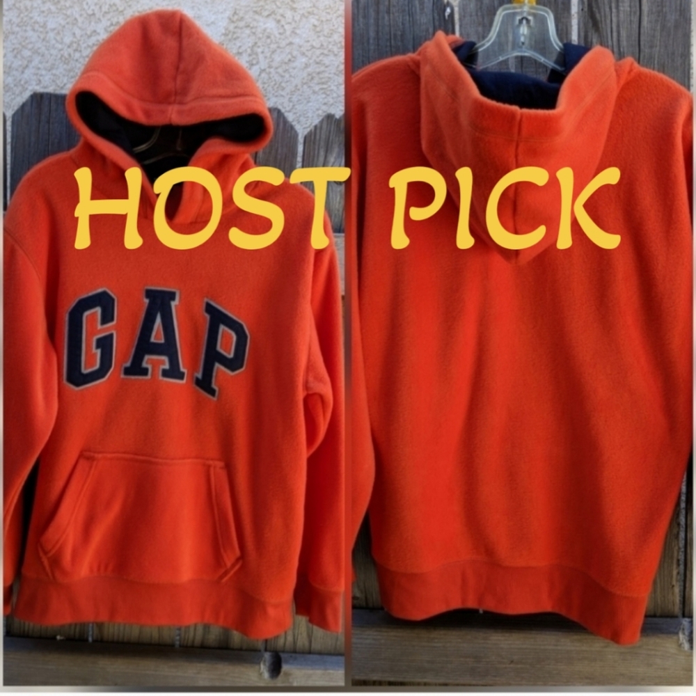 GAPKIDS ORANGE FLEECE PULL OVER HOODIE - Picture 1 of 4